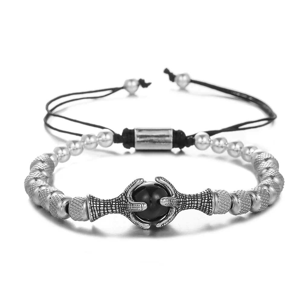 Wholesale Titanium Steel Geometric Dragon Claw Eagle Claw Woven Adjustable Unisex Bracelet With Tiger Eye Natural Stone - Image 5