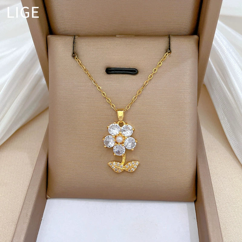 Wholesale Titanium Steel Geometric Electroplated Necklace And Earrings Set For Women - Image 3