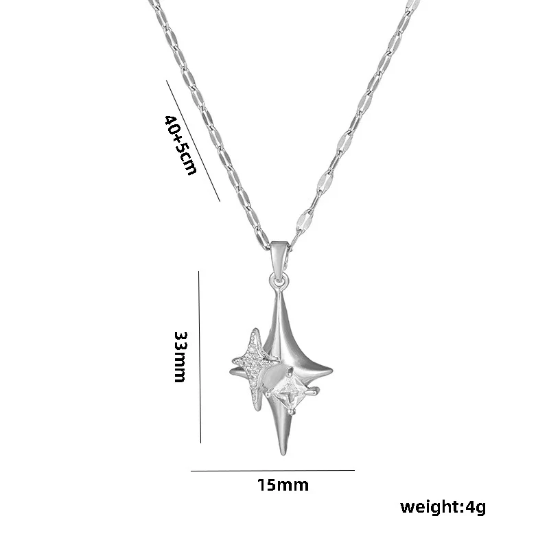 Wholesale Titanium Steel Geometric Fourangle Star Cross Hip Hop Pendant Necklace For Women - Image 4