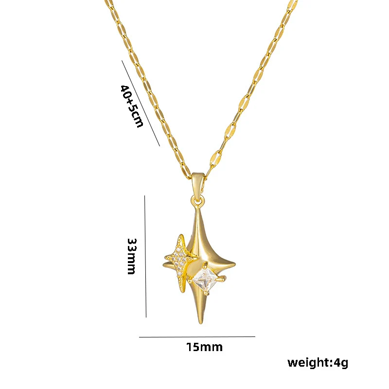 Wholesale Titanium Steel Geometric Fourangle Star Cross Hip Hop Pendant Necklace For Women - Image 5