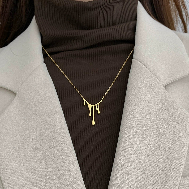 Wholesale Titanium Steel Geometric Irregular Water Drop Pendant Necklace For Women Niche Style 18K Gold Plated