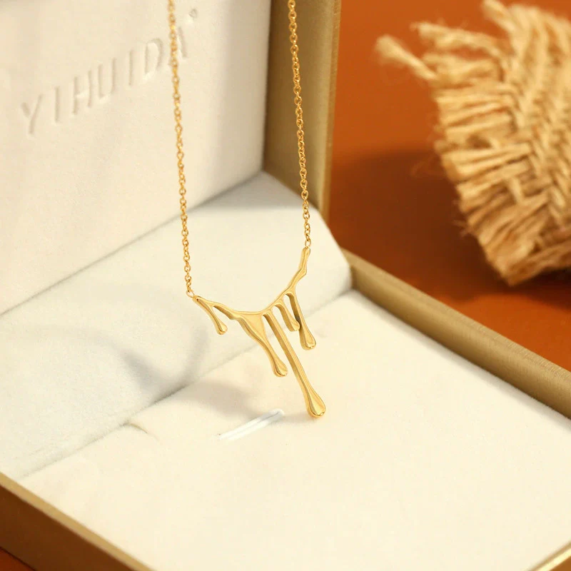 Wholesale Titanium Steel Geometric Irregular Water Drop Pendant Necklace For Women Niche Style 18K Gold Plated - Image 2