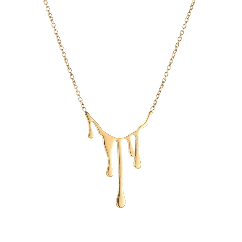 Wholesale Titanium Steel Geometric Irregular Water Drop Pendant Necklace For Women Niche Style 18K Gold Plated - Image 5