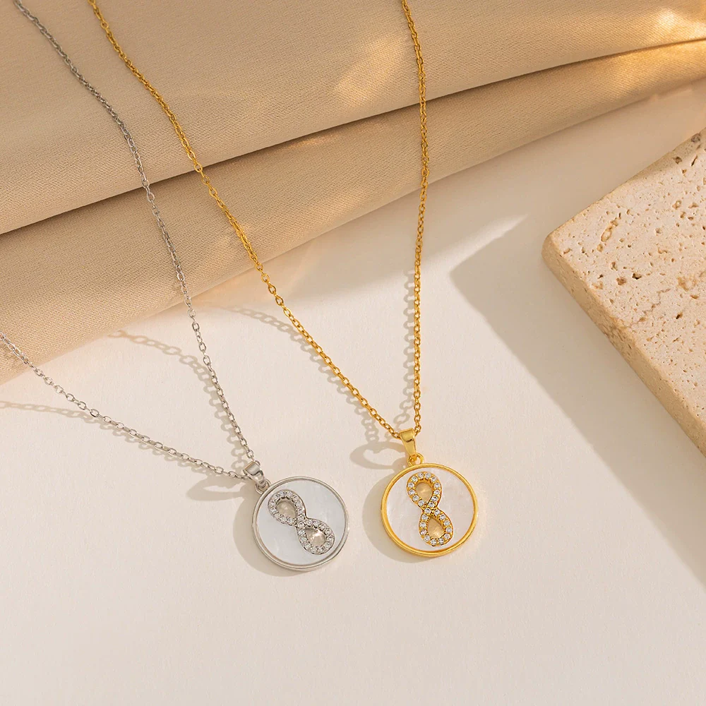 Wholesale Titanium Steel Geometric Microinlaid Zircon Pendant Necklace Electroplated For Women - Image 4