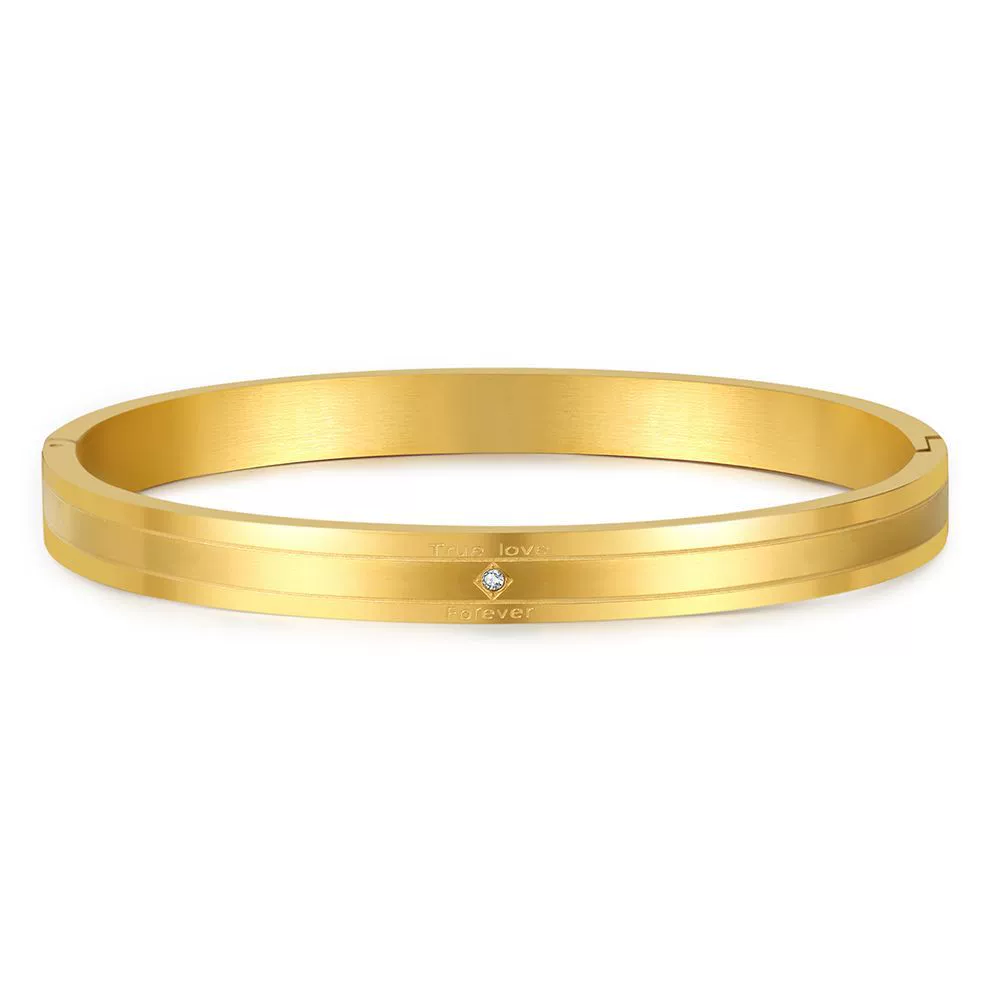 Wholesale Titanium Steel Geometric Open Green Zircon Electroplated Bracelet For Women - Image 20