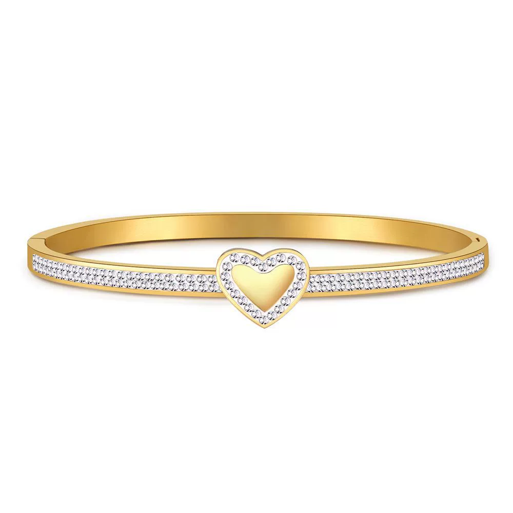 Wholesale Titanium Steel Geometric Open Green Zircon Electroplated Bracelet For Women - Image 23