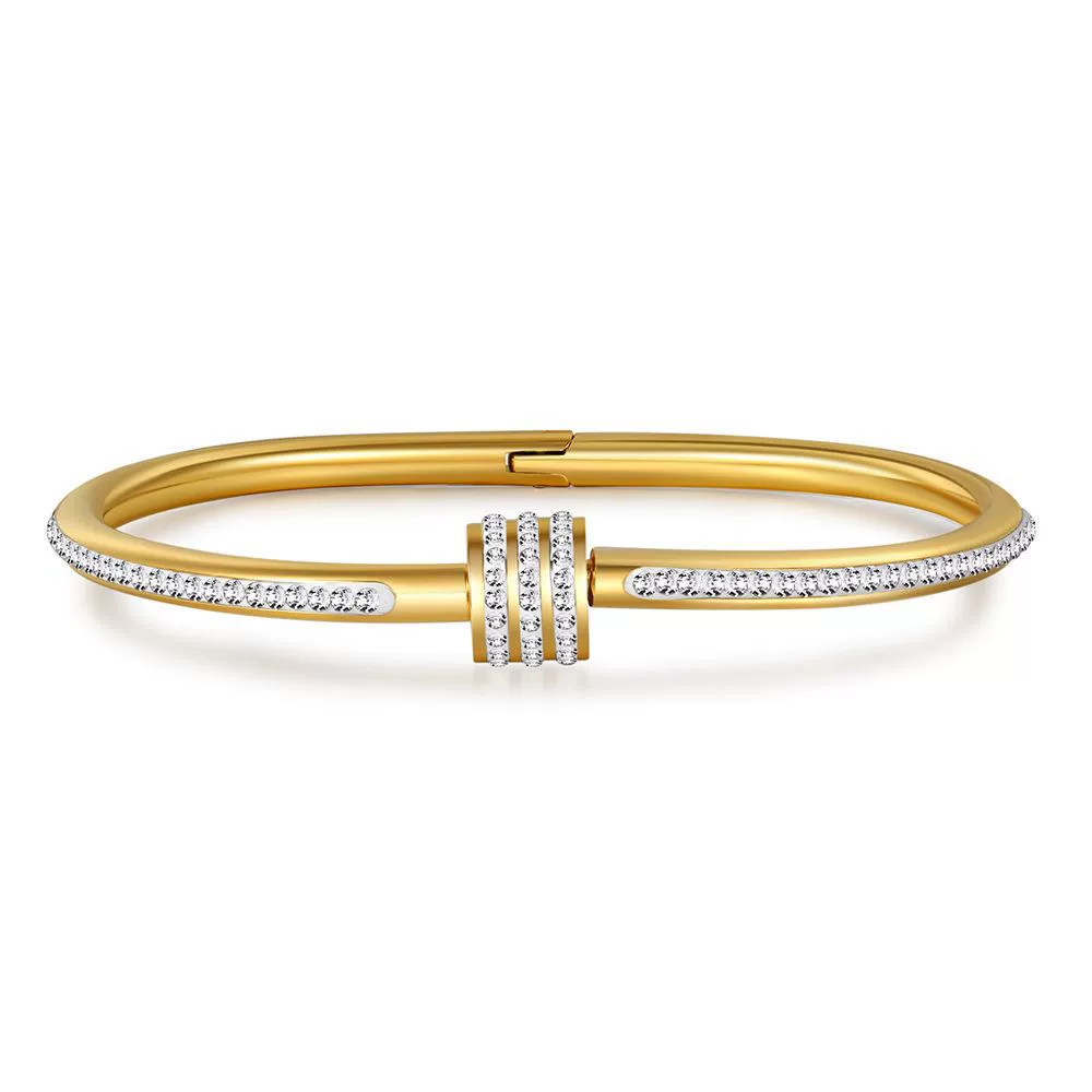 Wholesale Titanium Steel Geometric Open Green Zircon Electroplated Bracelet For Women - Image 24