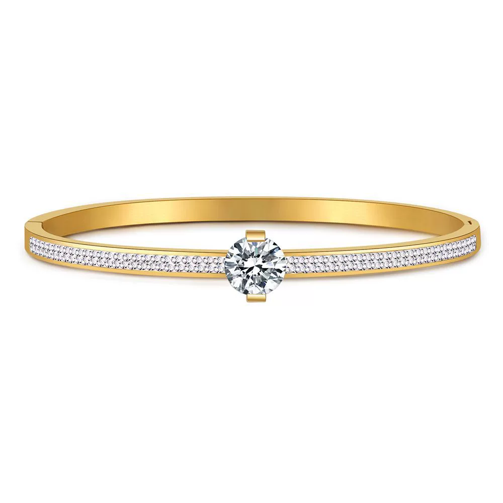 Wholesale Titanium Steel Geometric Open Green Zircon Electroplated Bracelet For Women - Image 25