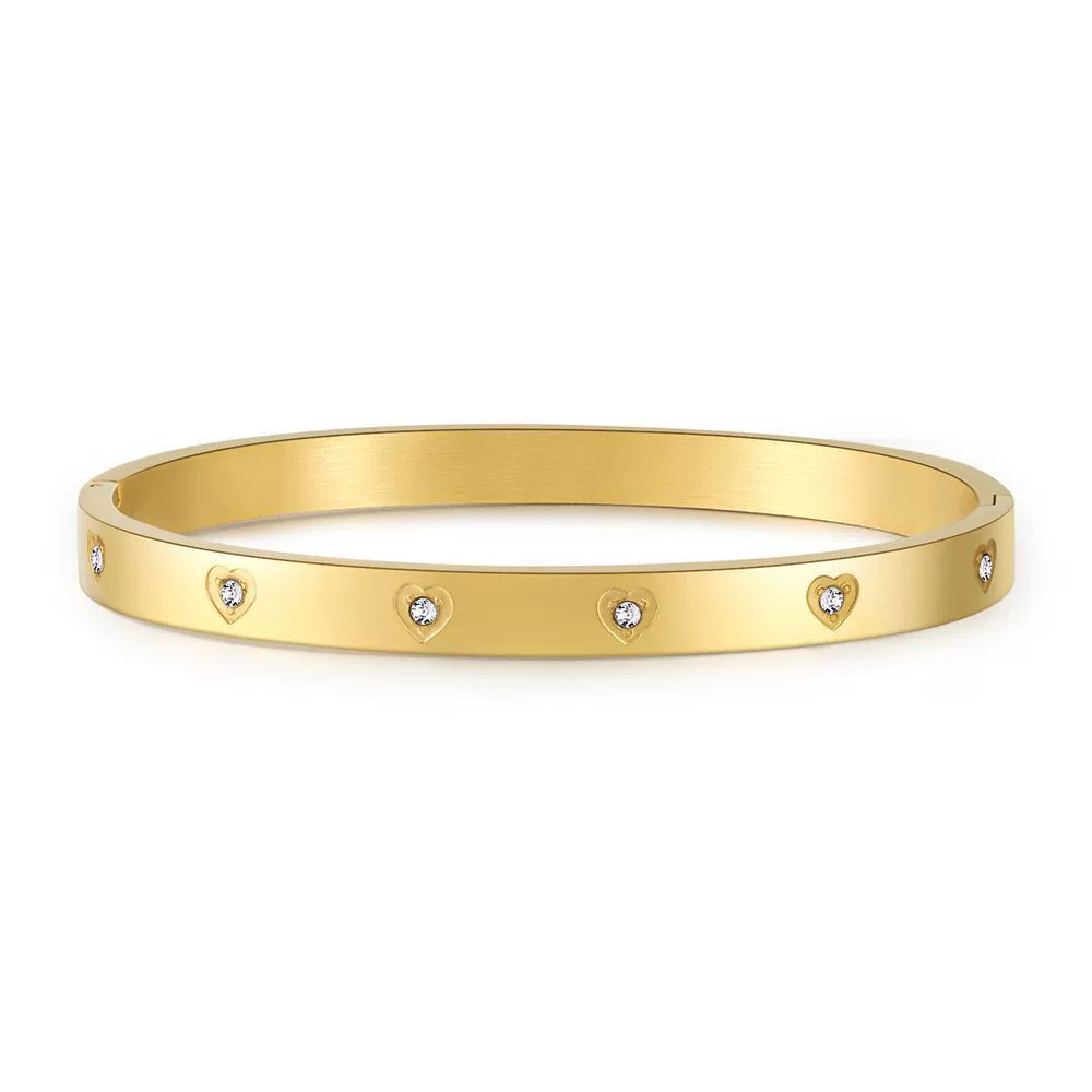 Wholesale Titanium Steel Geometric Open Green Zircon Electroplated Bracelet For Women - Image 27