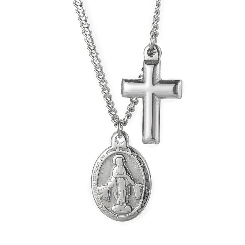Wholesale Titanium Steel Geometric Oval Commemorative Coin Cross Goldplated Women's Clavicle Chain Jewelry - Image 5