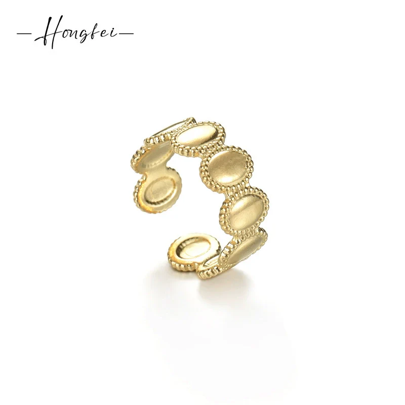 Wholesale Titanium Steel Geometric Oval Opening Ring For Women With 14K Gold Stitching And Electroplating
