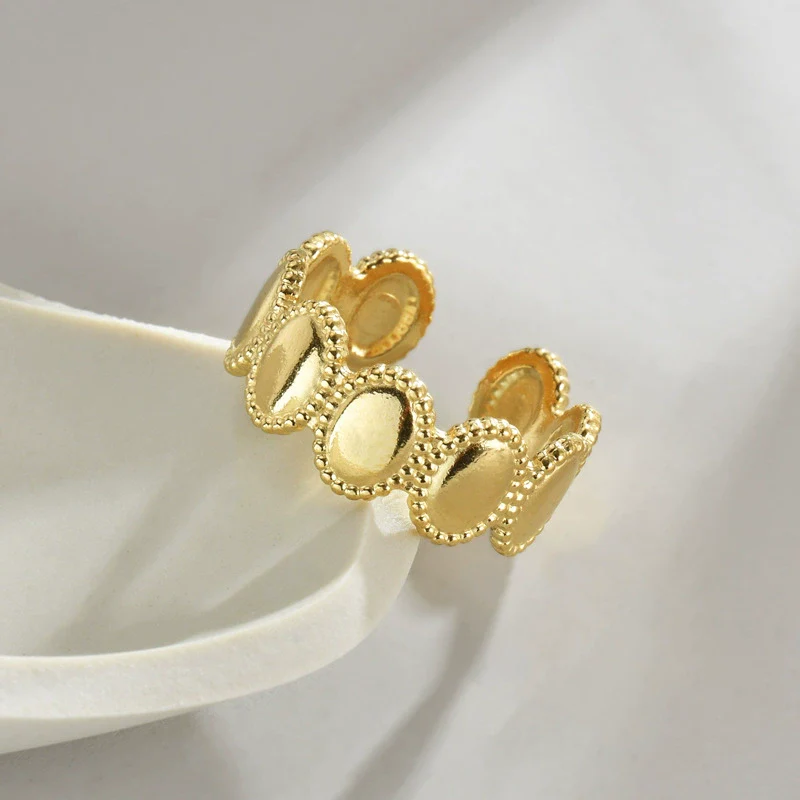 Wholesale Titanium Steel Geometric Oval Opening Ring For Women With 14K Gold Stitching And Electroplating - Image 2