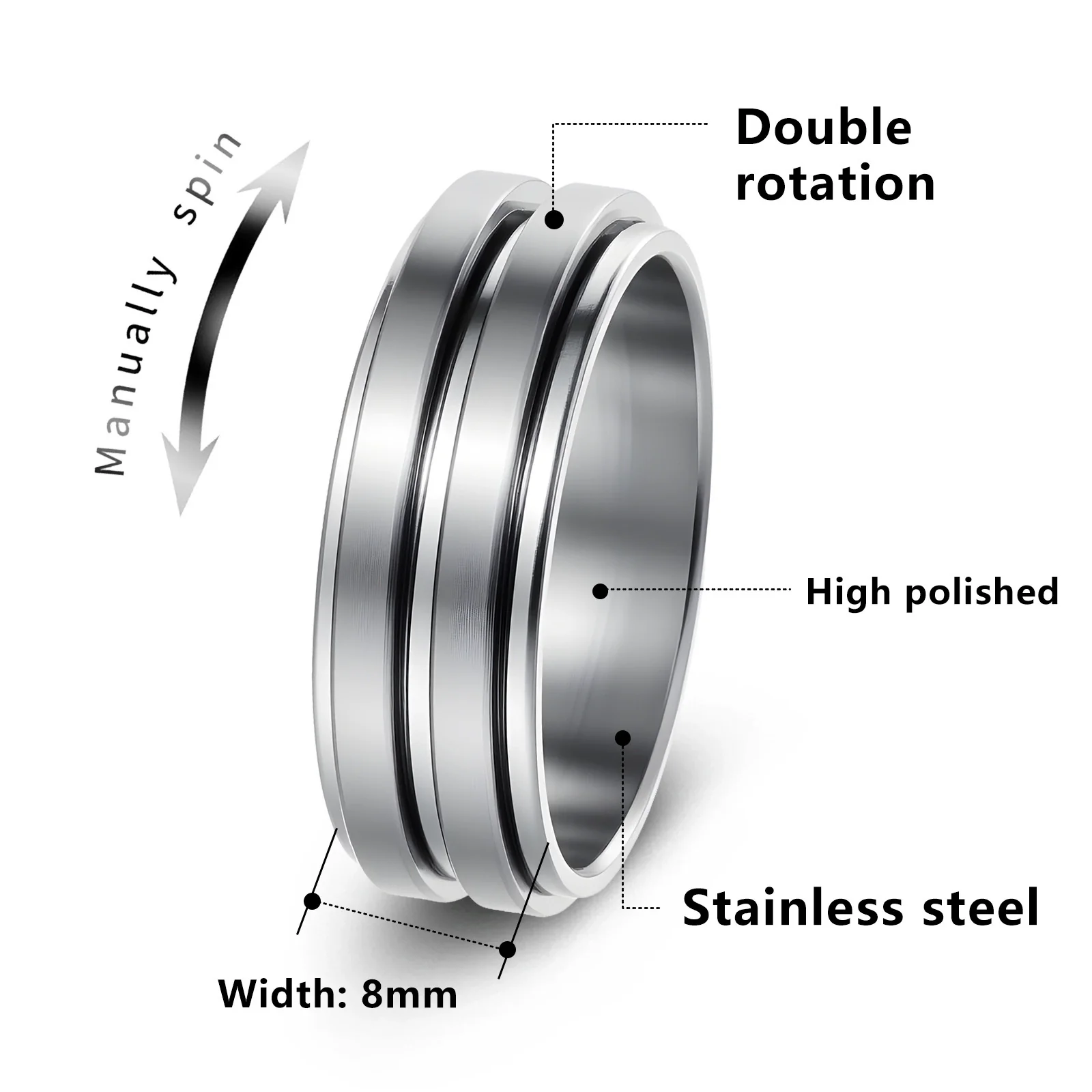 Wholesale Titanium Steel Geometric Rotating Ring Jewelry Stressrelief Hand Accessory Electroplated Unisex - Image 5