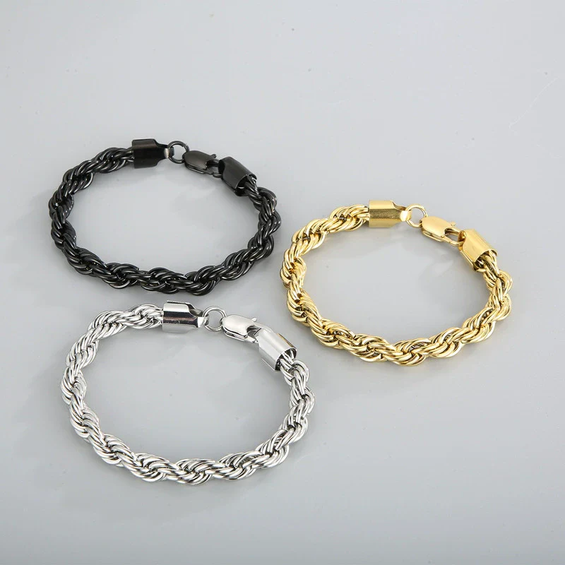 Wholesale Titanium Steel Geometric Sporty Style Spiral Hemp Rope Twist Chain Women's Bracelet