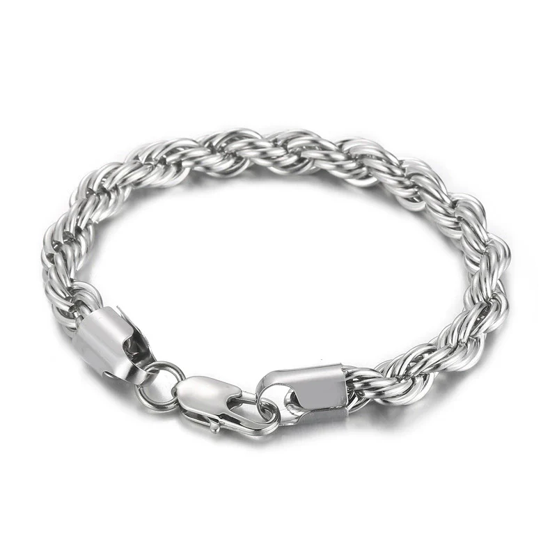 Wholesale Titanium Steel Geometric Sporty Style Spiral Hemp Rope Twist Chain Women's Bracelet - Image 16