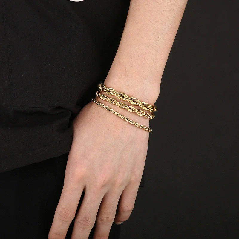 Wholesale Titanium Steel Geometric Sporty Style Spiral Hemp Rope Twist Chain Women's Bracelet - Image 4