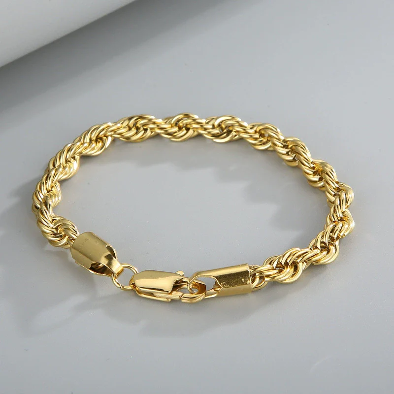 Wholesale Titanium Steel Geometric Sporty Style Spiral Hemp Rope Twist Chain Women's Bracelet - Image 6