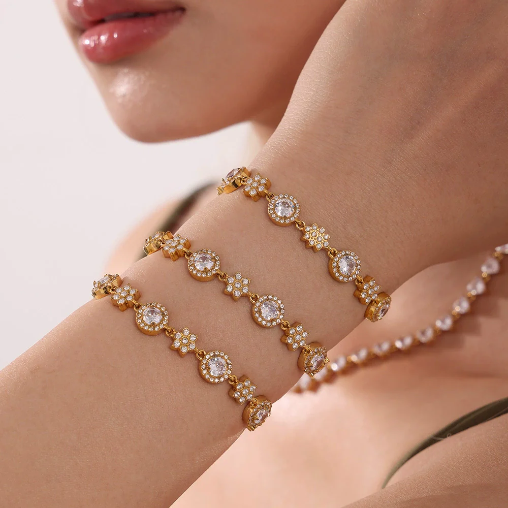 Wholesale Titanium Steel Geometric Style Inlay Zircon Bracelet