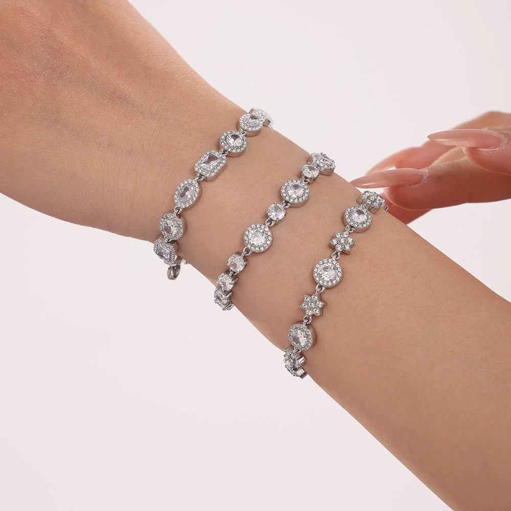 Wholesale Titanium Steel Geometric Style Inlay Zircon Bracelet - Image 2