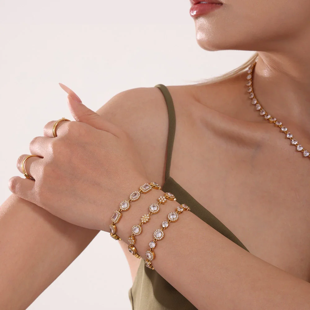 Wholesale Titanium Steel Geometric Style Inlay Zircon Bracelet - Image 3