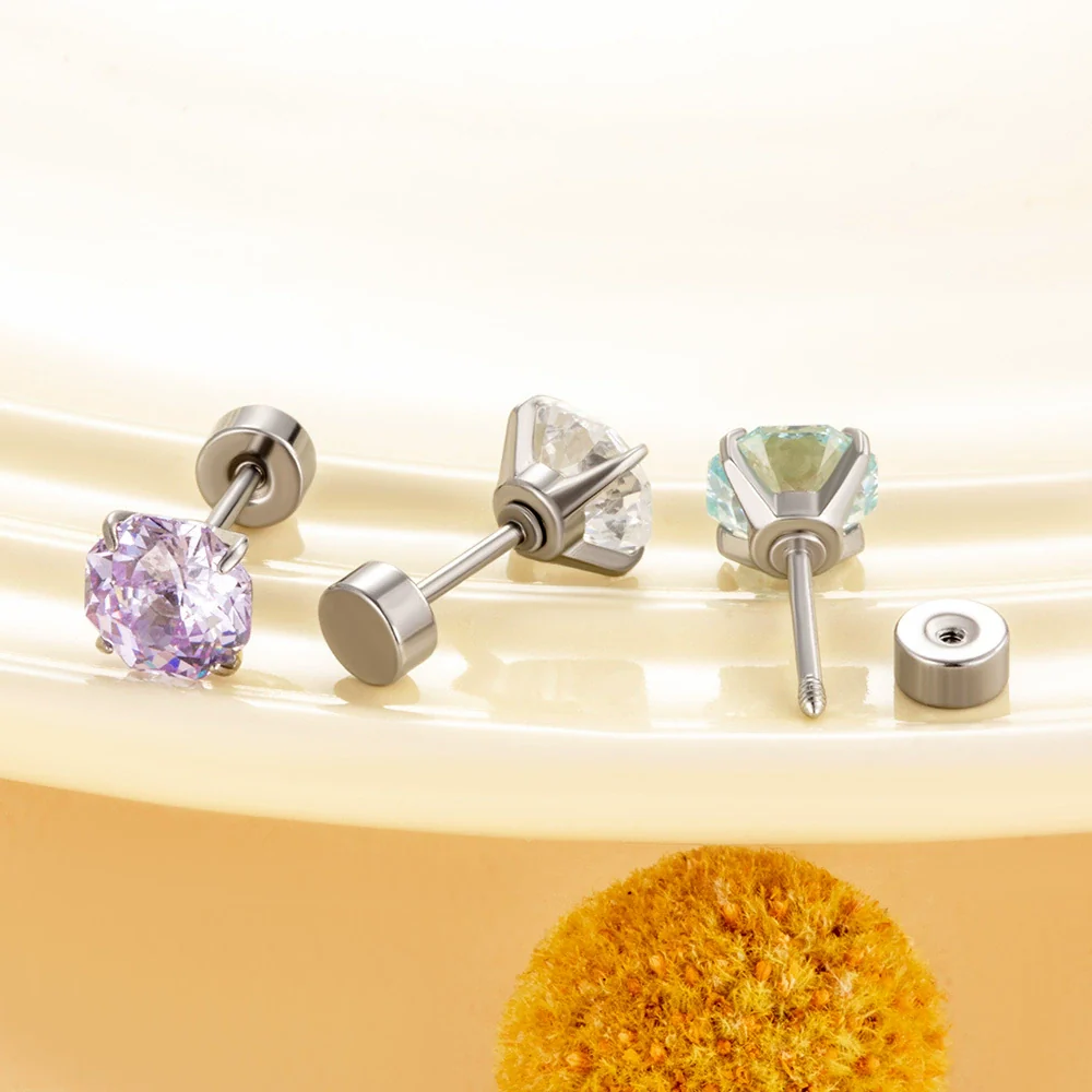Wholesale Titanium Steel Geometric Sweet Style Zirconia Stud Earrings For Women