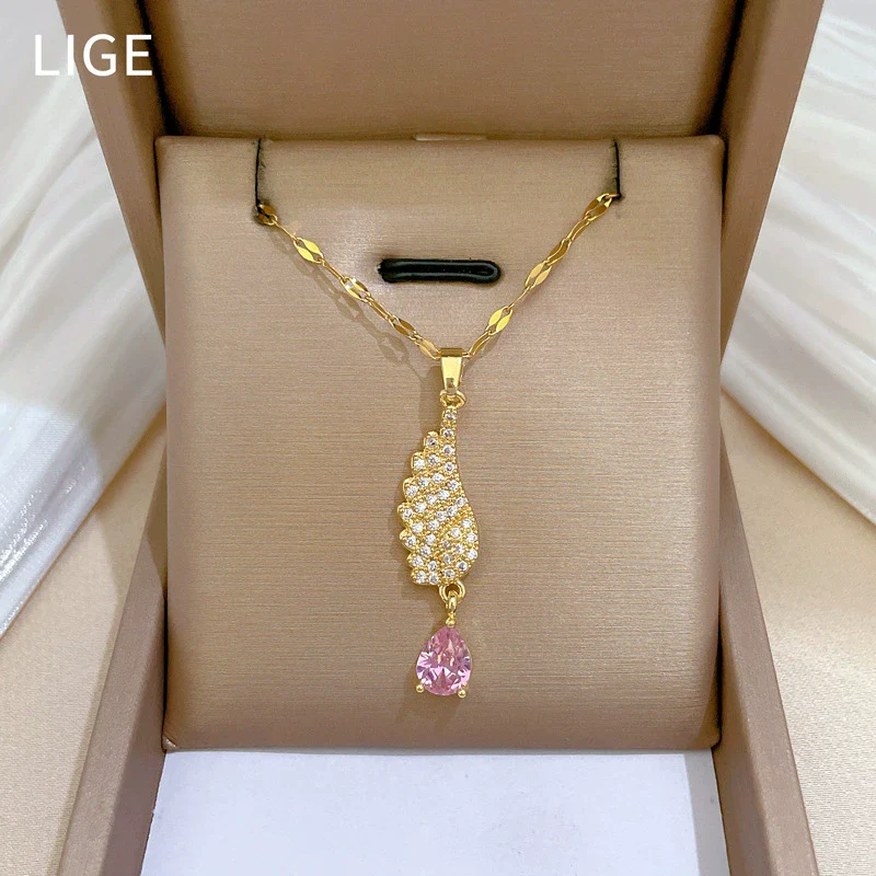 Wholesale Titanium Steel Geometric Zircon Pendant Necklace For Women