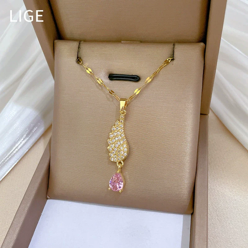 Wholesale Titanium Steel Geometric Zircon Pendant Necklace For Women - Image 3