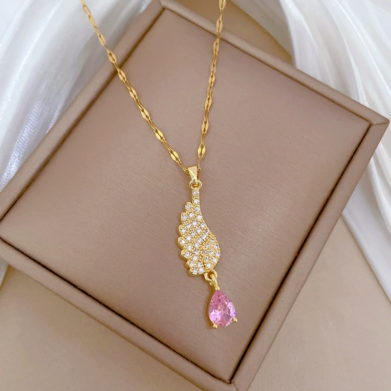 Wholesale Titanium Steel Geometric Zircon Pendant Necklace For Women - Image 4