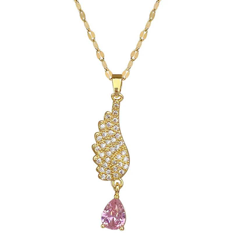 Wholesale Titanium Steel Geometric Zircon Pendant Necklace For Women - Image 5