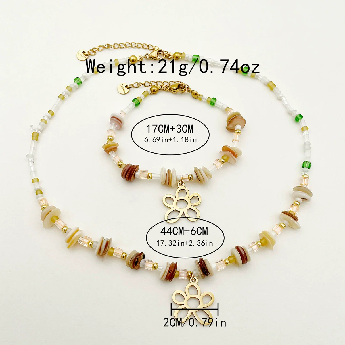 Wholesale Titanium Steel Irregular Hollow Flower Handmade Beaded Necklace And Bracelet Set With Electroplating For Women - Image 3