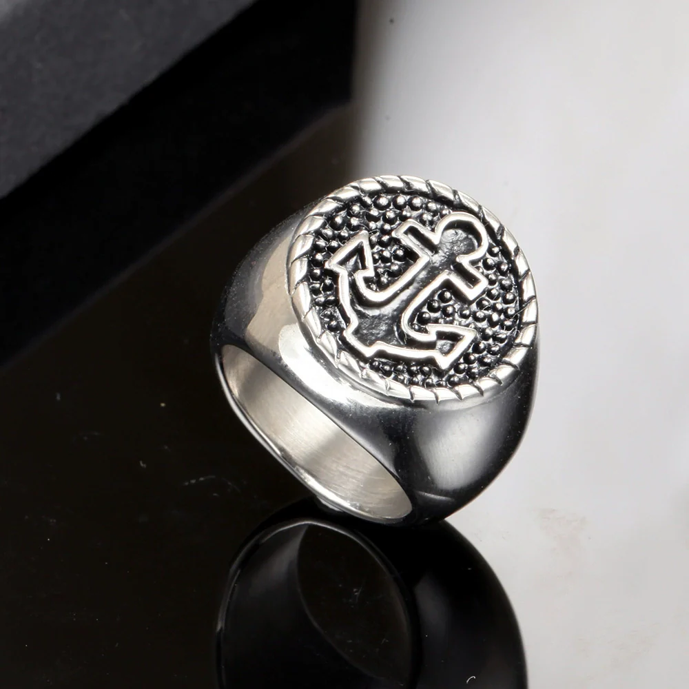 Wholesale Titanium Steel Men's Jewelry Geometric Anchor Ring Electroplated Punk Rock Style - Image 4