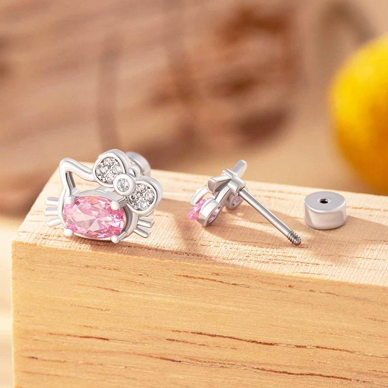 Wholesale Titanium Steel Microinlaid Zircon Animal Cat Head Ear Nail For Women - Image 3