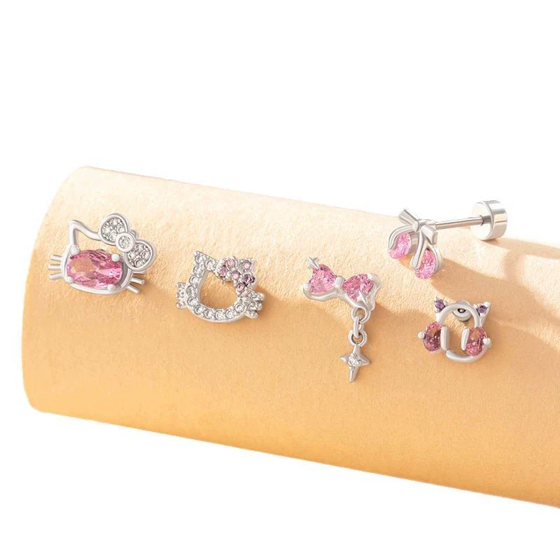Wholesale Titanium Steel Microinlaid Zircon Animal Cat Head Ear Nail For Women - Image 4