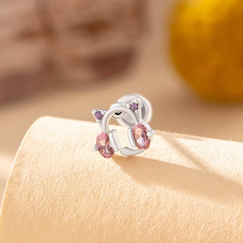 Wholesale Titanium Steel Microinlaid Zircon Animal Cat Head Ear Nail For Women - Image 7