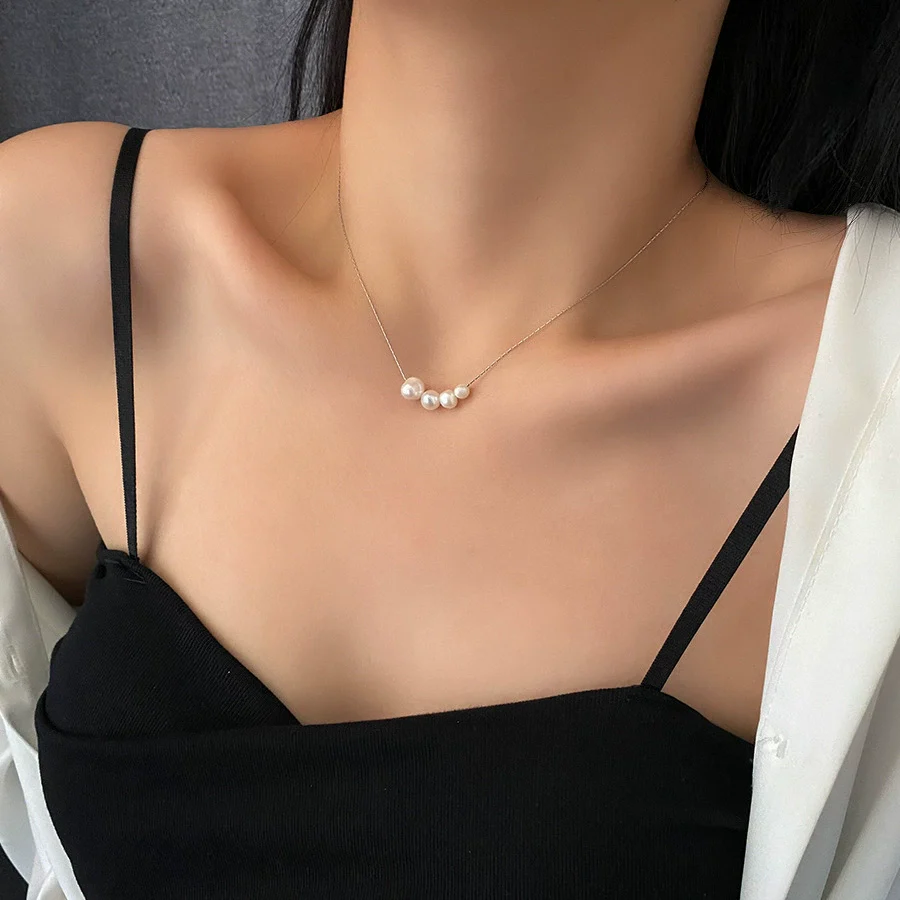 Wholesale Titanium Steel Natural Pearl Necklace Geometric Light Luxury Niche Design For Women - Image 4