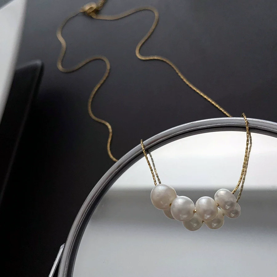 Wholesale Titanium Steel Natural Pearl Necklace Geometric Light Luxury Niche Design For Women - Image 5