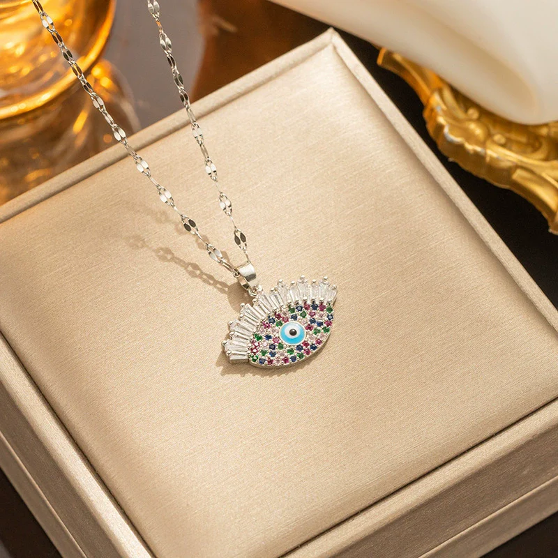 Wholesale Titanium Steel Necklace Female Fashion Devil Eye Pendant 18K Gold Plated - Image 2