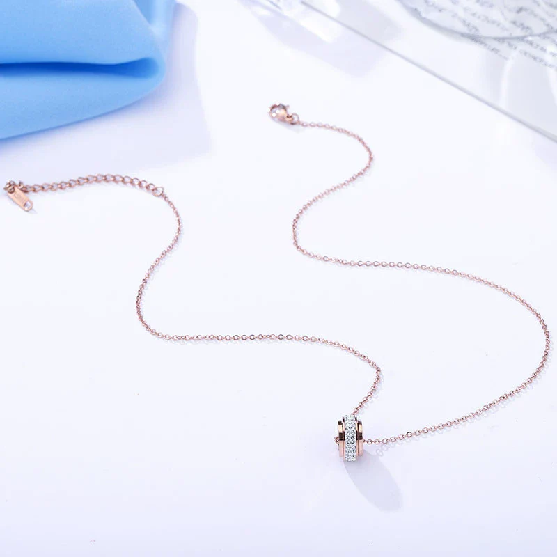 Wholesale Titanium Steel Necklace With Diamond Encrusted Geometric Style Rotating Rose Gold Drill Cross Chain Design - Image 3