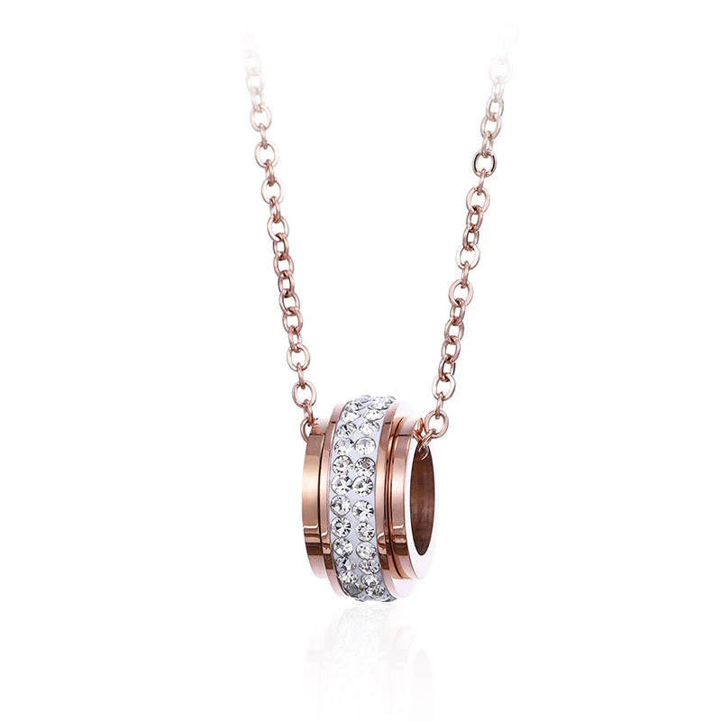 Wholesale Titanium Steel Necklace With Diamond Encrusted Geometric Style Rotating Rose Gold Drill Cross Chain Design - Image 5