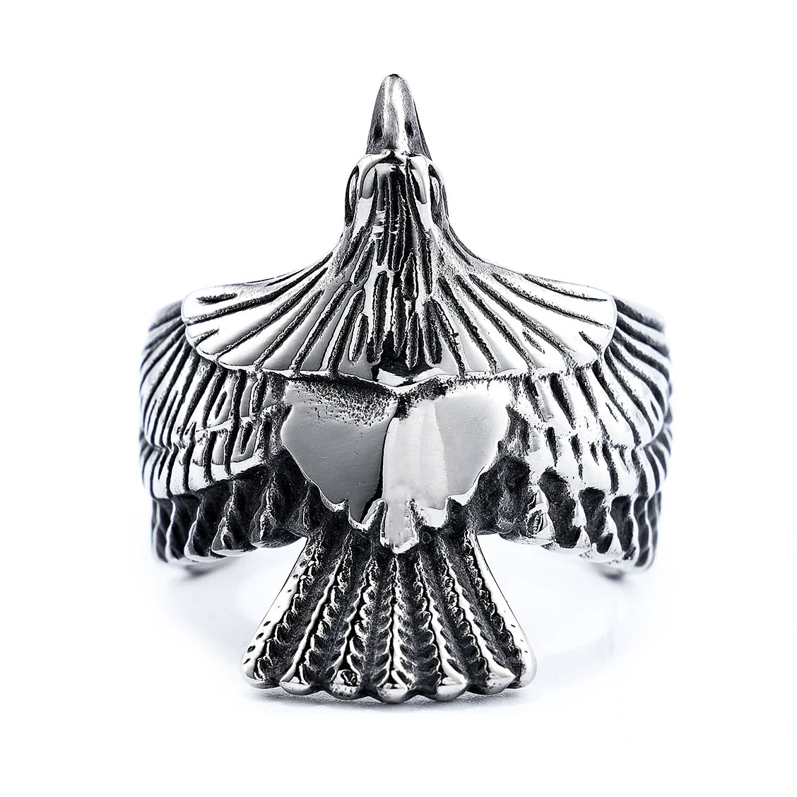 Wholesale Titanium Steel Open Free Eagle Ring With Oil Treatment For Men And Women - Image 5