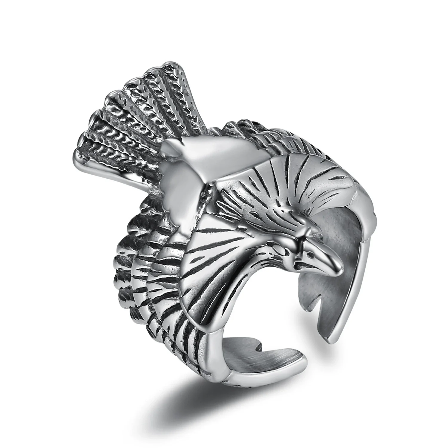 Wholesale Titanium Steel Open Free Eagle Ring With Oil Treatment For Men And Women - Image 6