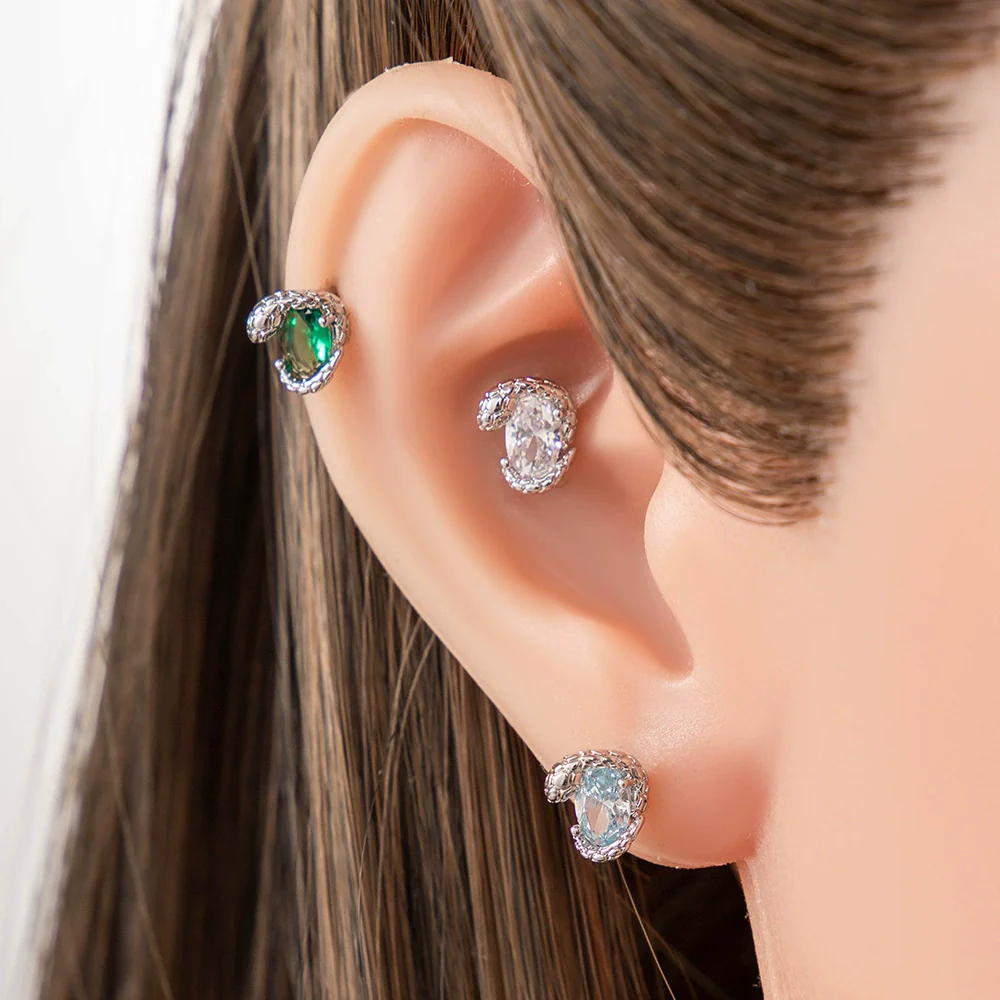 Wholesale Titanium Steel Punk Style Snake Oval Zircon Inlaid Ear Nail - Image 3