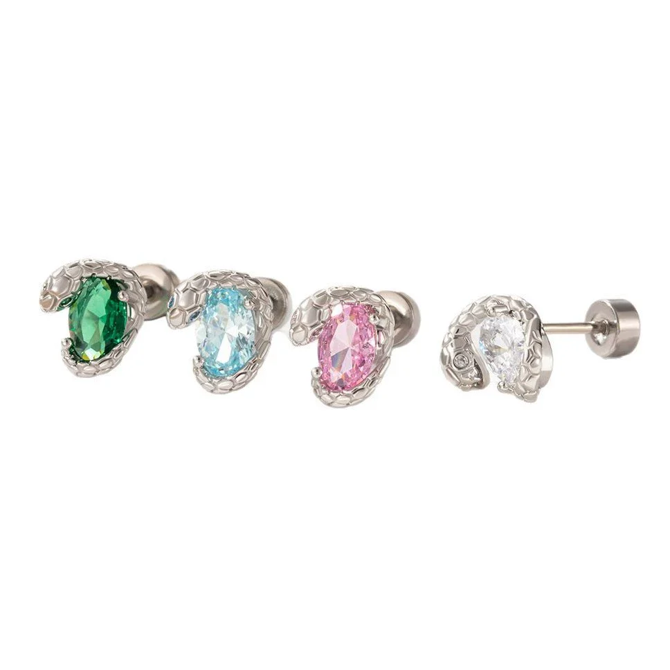 Wholesale Titanium Steel Punk Style Snake Oval Zircon Inlaid Ear Nail - Image 4