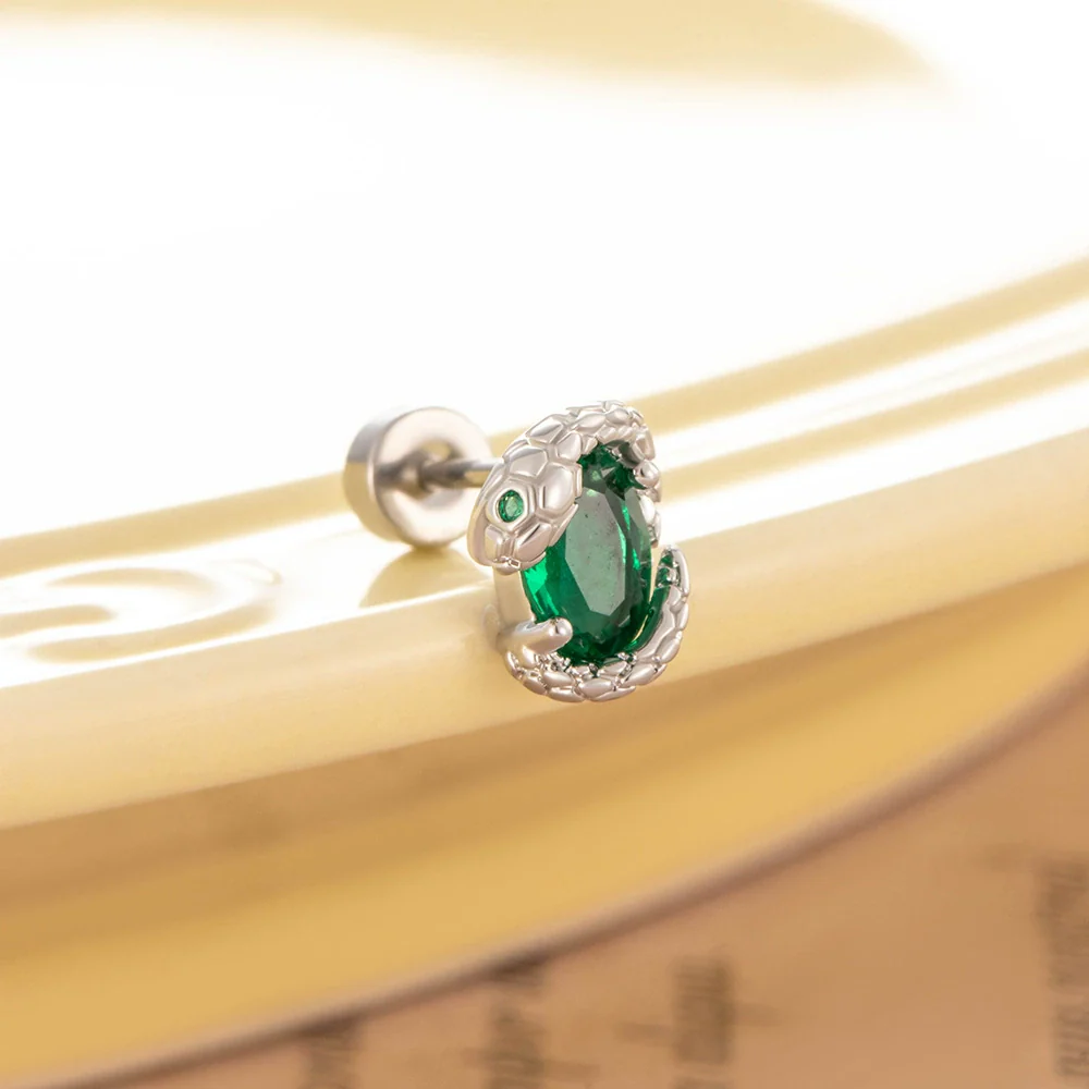 Wholesale Titanium Steel Punk Style Snake Oval Zircon Inlaid Ear Nail - Image 7