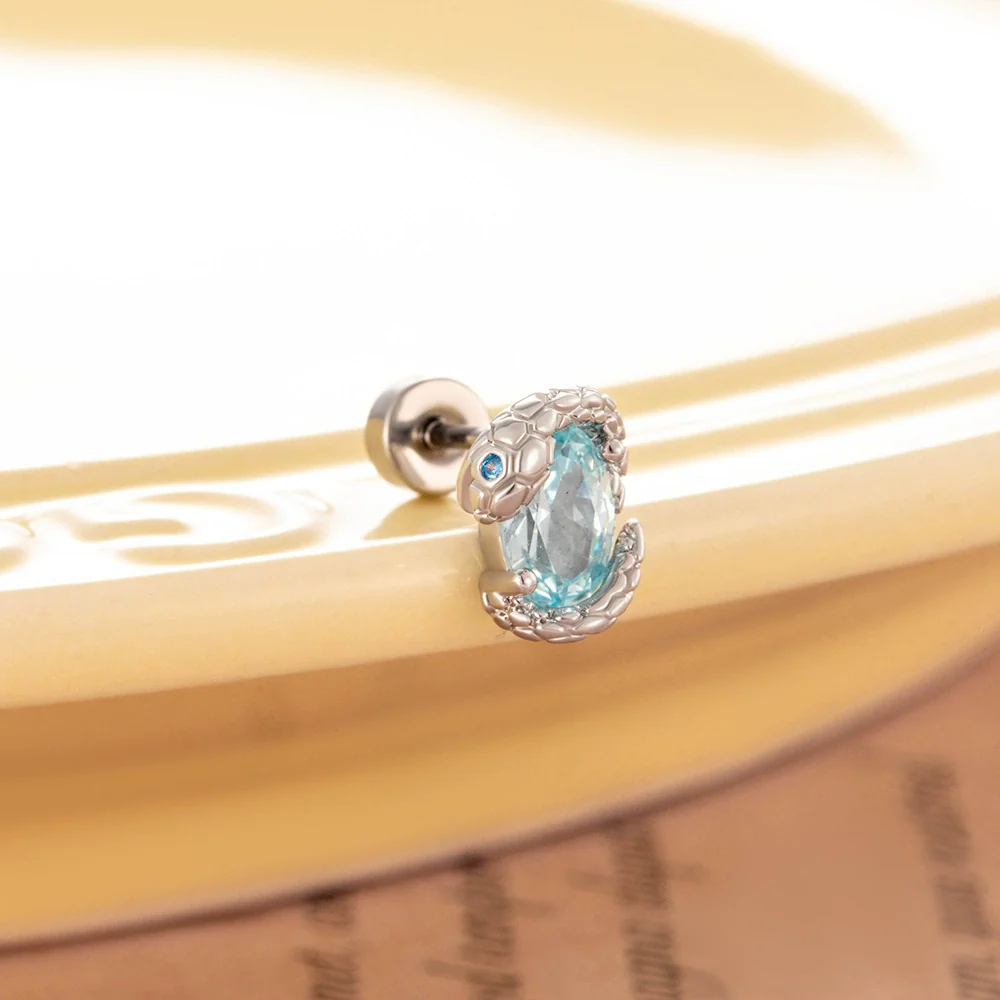 Wholesale Titanium Steel Punk Style Snake Oval Zircon Inlaid Ear Nail - Image 8