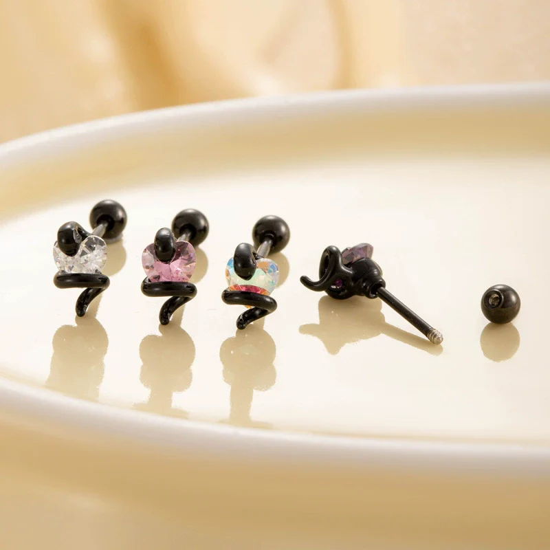 Wholesale Titanium Steel Punk Style Snake Shaped Ear Studs Set With Precious Stones For Women