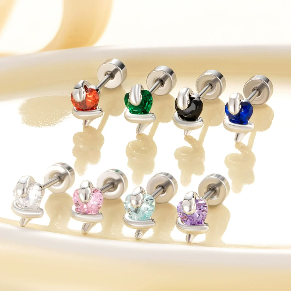 Wholesale Titanium Steel Punk Style Snake Shaped Women's Ear Nail Set With Precious Stones