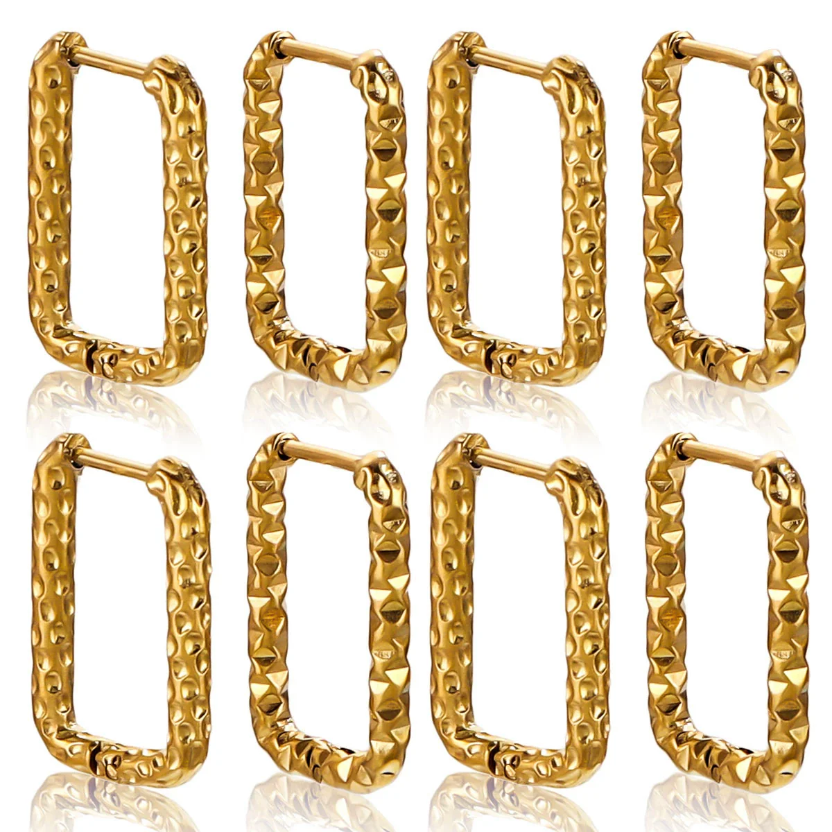 Wholesale Titanium Steel Rectangular Irregular Hammer Pattern Electroplated Unisex Simple Geometric Earrings