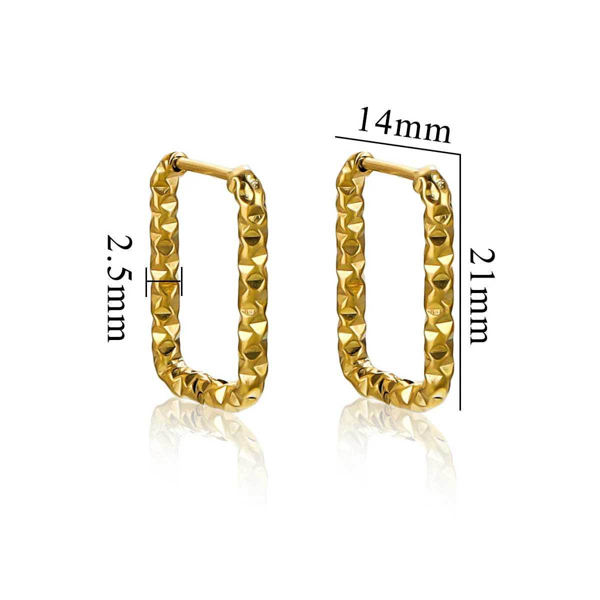 Wholesale Titanium Steel Rectangular Irregular Hammer Pattern Electroplated Unisex Simple Geometric Earrings - Image 4