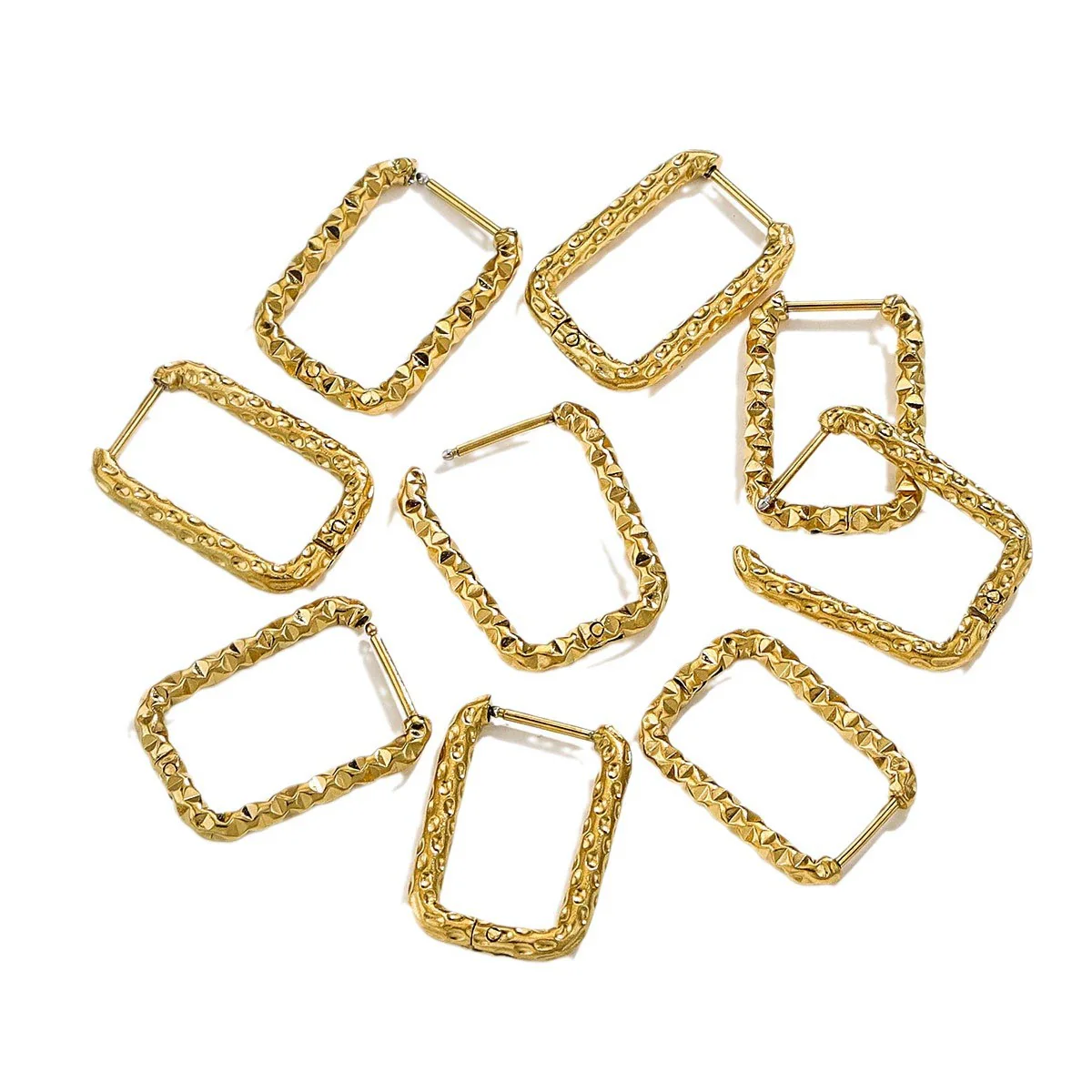 Wholesale Titanium Steel Rectangular Irregular Hammer Pattern Electroplated Unisex Simple Geometric Earrings - Image 5